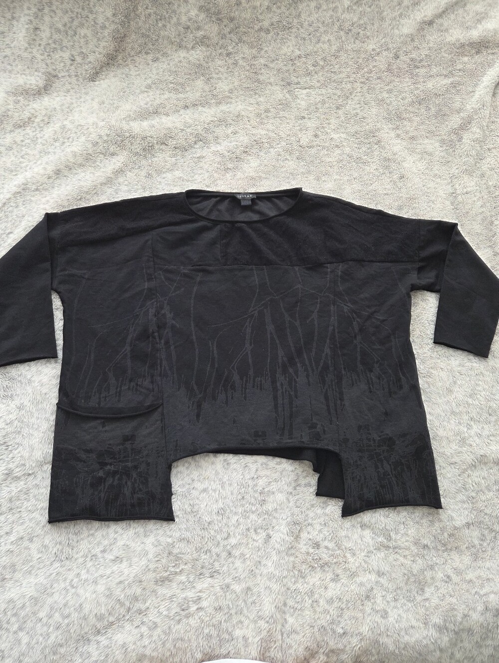 LUUKAA Asymmetric Abstract Graphic Tunic Top - Earth Smoke Print - Black / Charc - Picture 9 of 11